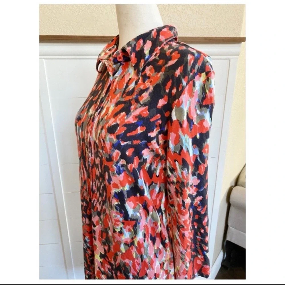 CAbi Abstract Watercolor Long Sleeve Jersey‎ Shift Dress Style# 374 M - Picture 13 of 15